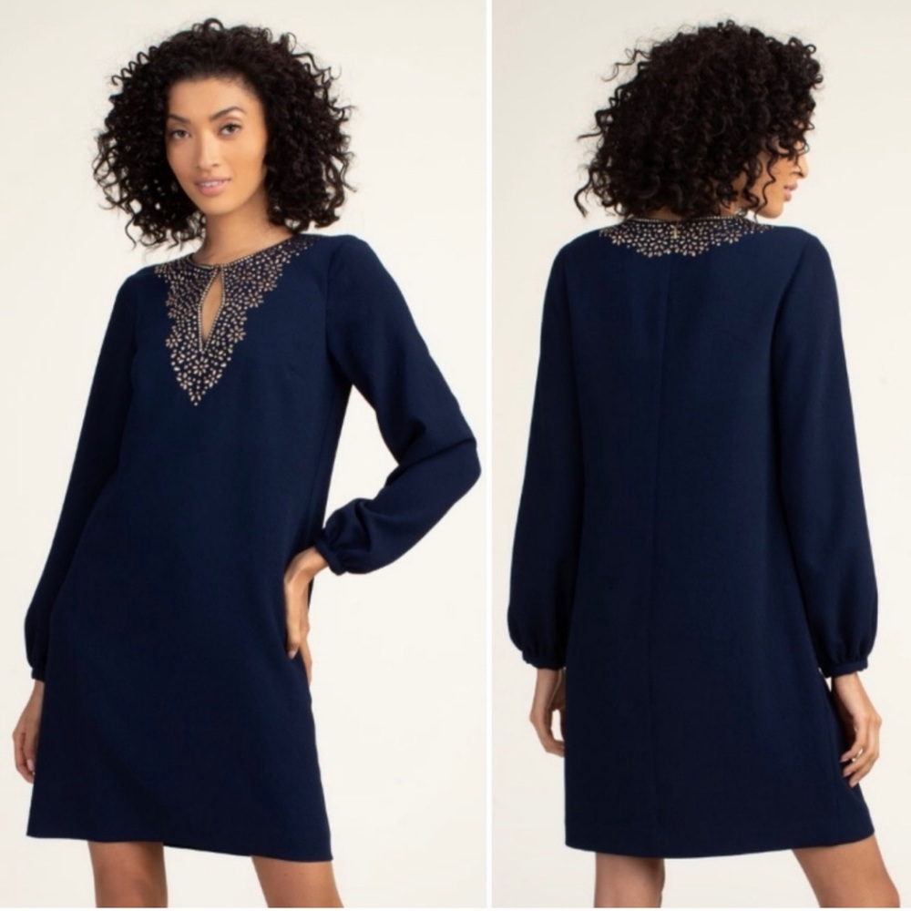 Trina Turk Tangle Dress Blue/Gold Mini Short Size 10 NWT